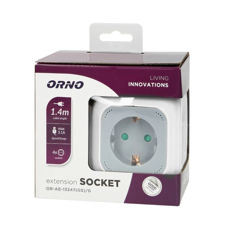 Разклонител куб 4x 2P+E Шуко 2x USB тип A+C 15W 3A с кабел 1.4m Бял...