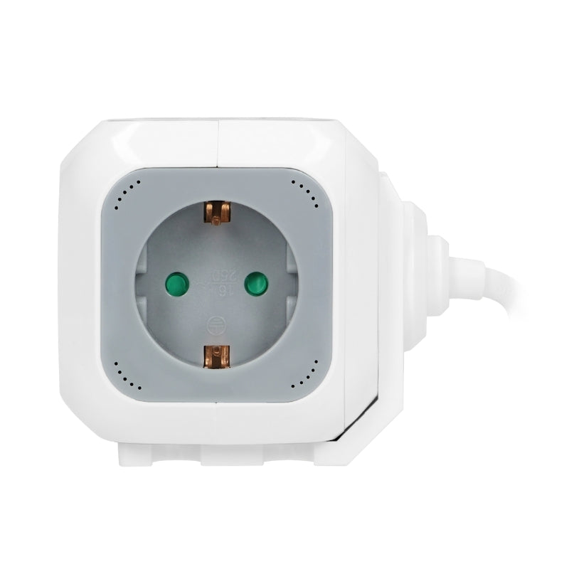 Разклонител куб 4x 2P+E Шуко 2x USB тип A+C 15W 3A с кабел 1.4m Бял/сив - Orno OR-AE-13247(GS)/G