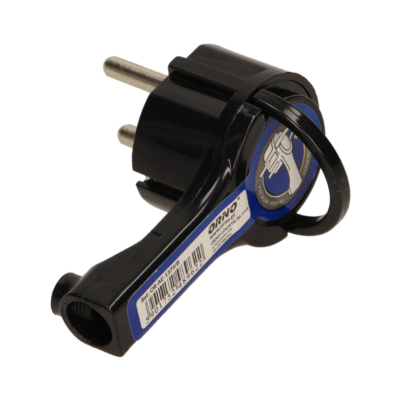 Щепсел плосъл 2P+Z 16A с ринг за кабел под 90° Черен - Orno OR-AE-1379/B