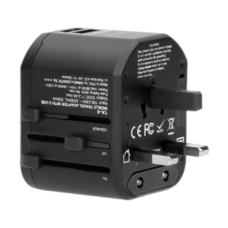 Преходен адаптер универсален USA/UK/EURO/AUS с 2x USB порт 5V 2.4A...