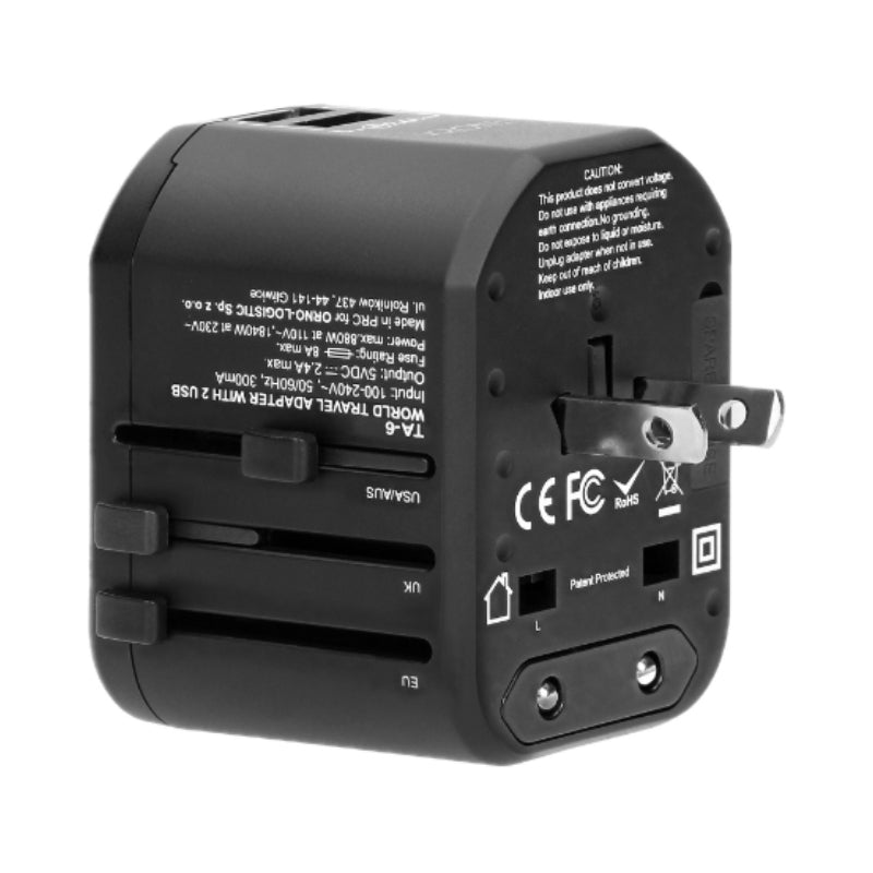 Преходен адаптер универсален USA/UK/EURO/AUS с 2x USB порт 5V 2.4A...