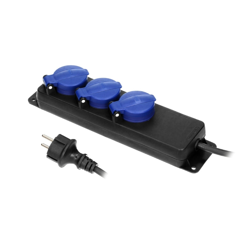 Разклонител Heavy-duty 3x 2P+E със защитни капаци и кабел 3m IP44 Ч...