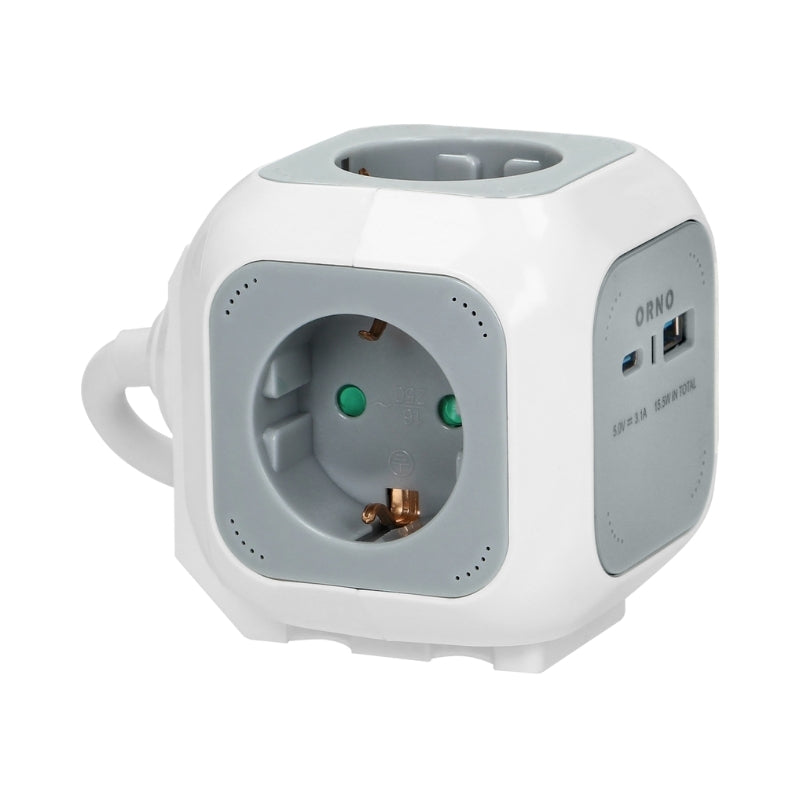 Разклонител куб 4x 2P+E Шуко 2x USB тип A+C 15W 3A с кабел 1.4m Бял...