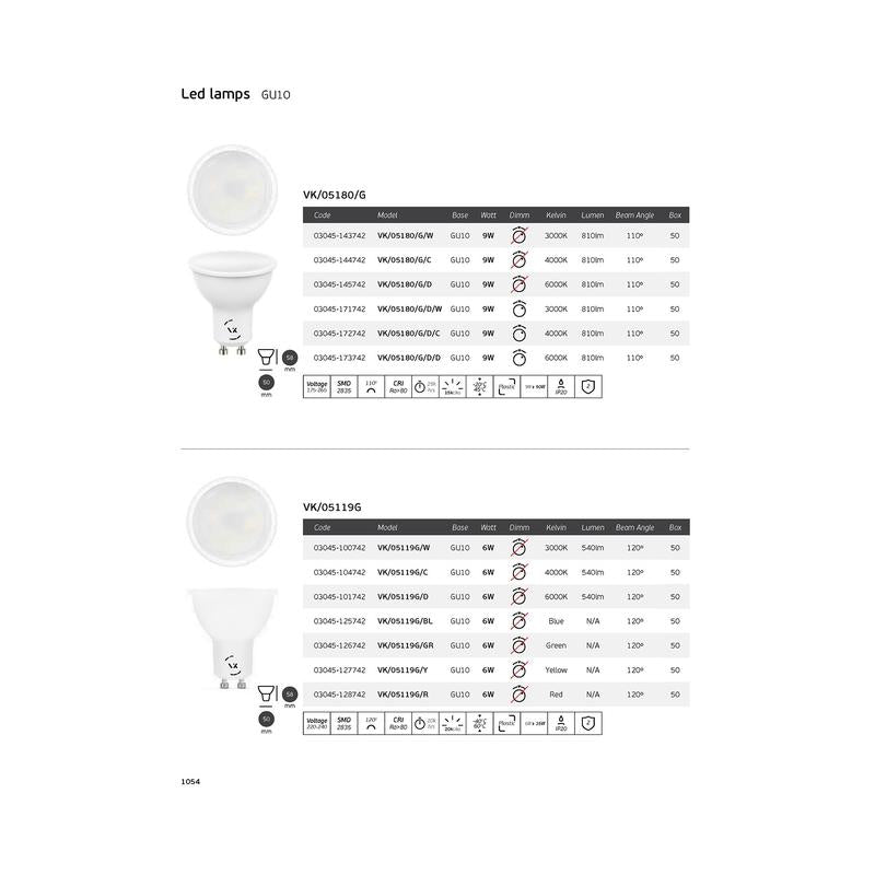 LED рефлекторна лампа 9W 810lm 6000K GU10 220V Ra>80, 110°, PC - VL LED VK/05180/G/D/W