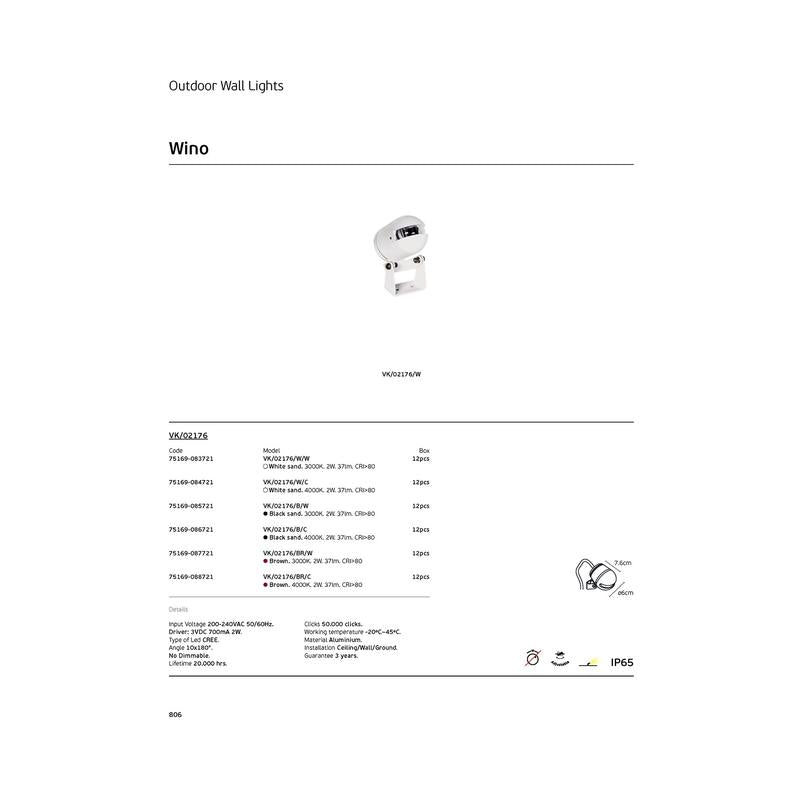 Акцентен осветител за ниши 2W, 4000K, 37lm, CRI>80, IP65, ø6x7.6cm, черен - VL LED VK/02176/B/C 