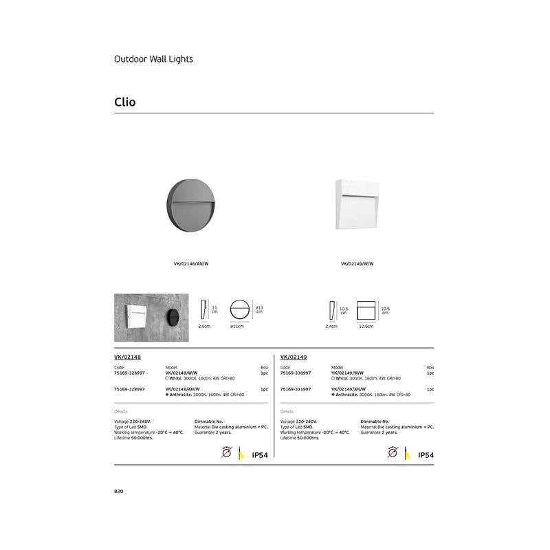 Стенен дек. осв.-кръгъл, 220-240V, 4W, 3000K, 160lm, CRI>80, IP54, ø11x2.6cm, антрацит - VL LED VK/02148/AN/W