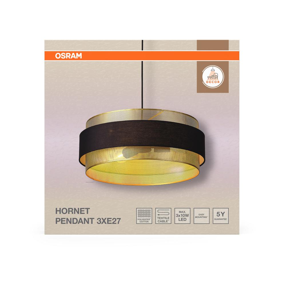 Декоративен осветител модел Hornet, висящ, 3XE27, черен - OSRAM LED847866