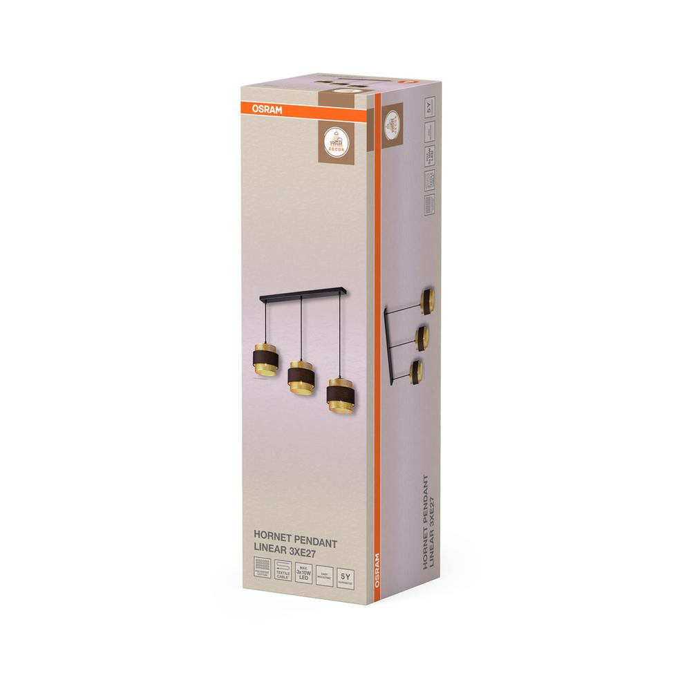Декоративен осветител модел Hornet, линеен висящ, 3XE27, черен - OSRAM LED847880
