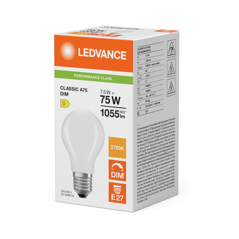 LED лампа Тип A 7,5W 1055lm 2700K 220V E27 Ra≥80 200° мат. димимируема - LEDVANCE LED CLASSIC A DIM P
