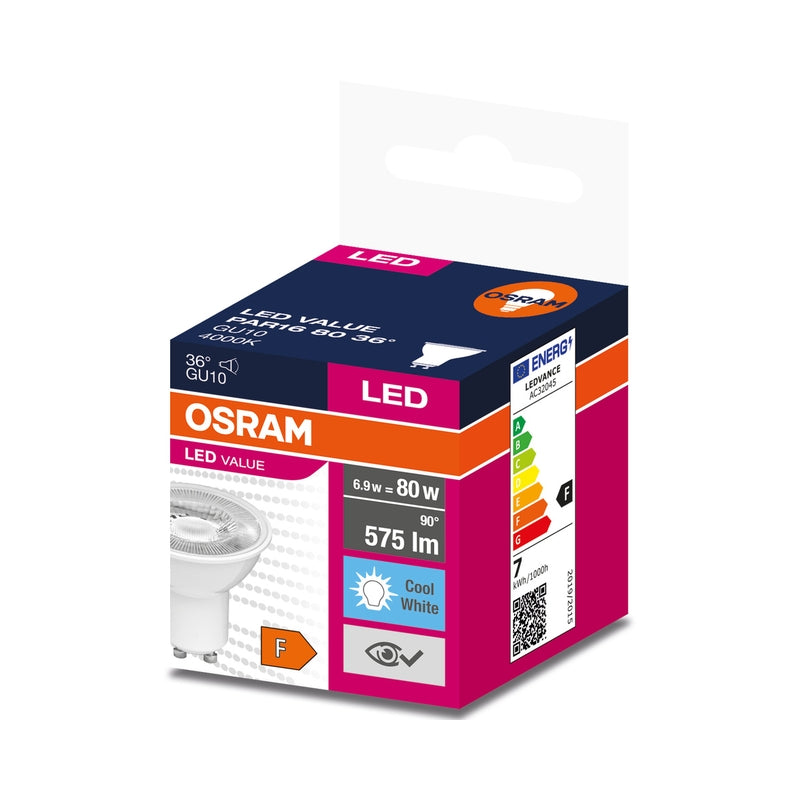 LED лампа, рефлекторна Тип PAR16 6,9W 575lm 4000K 220V GU10 Ra≥80 36°  недимируема - OSRAM LED VALUE PAR16 WHITE