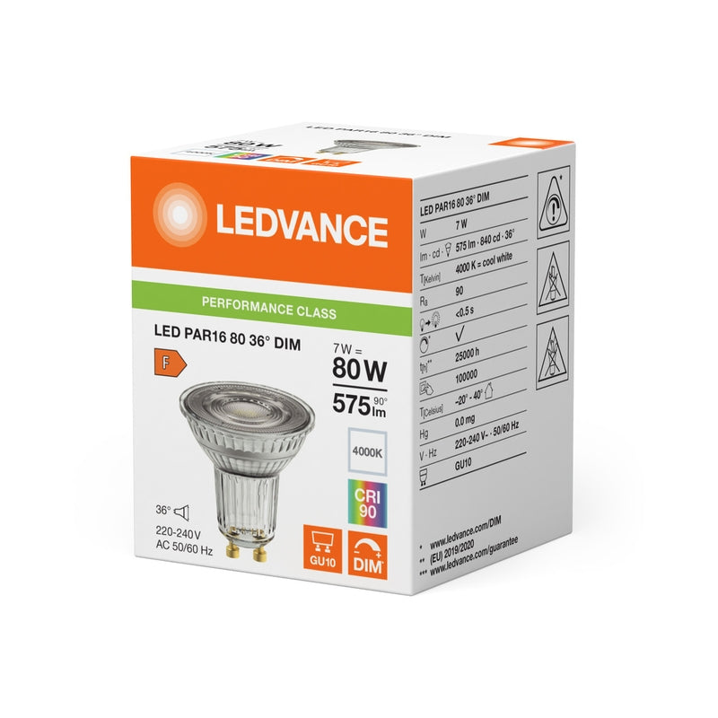 LED лампа тип PAR168036 DIM 7W 4000K Ra>90 GU10 P - LEDVANCE LED PAR16 DIM P