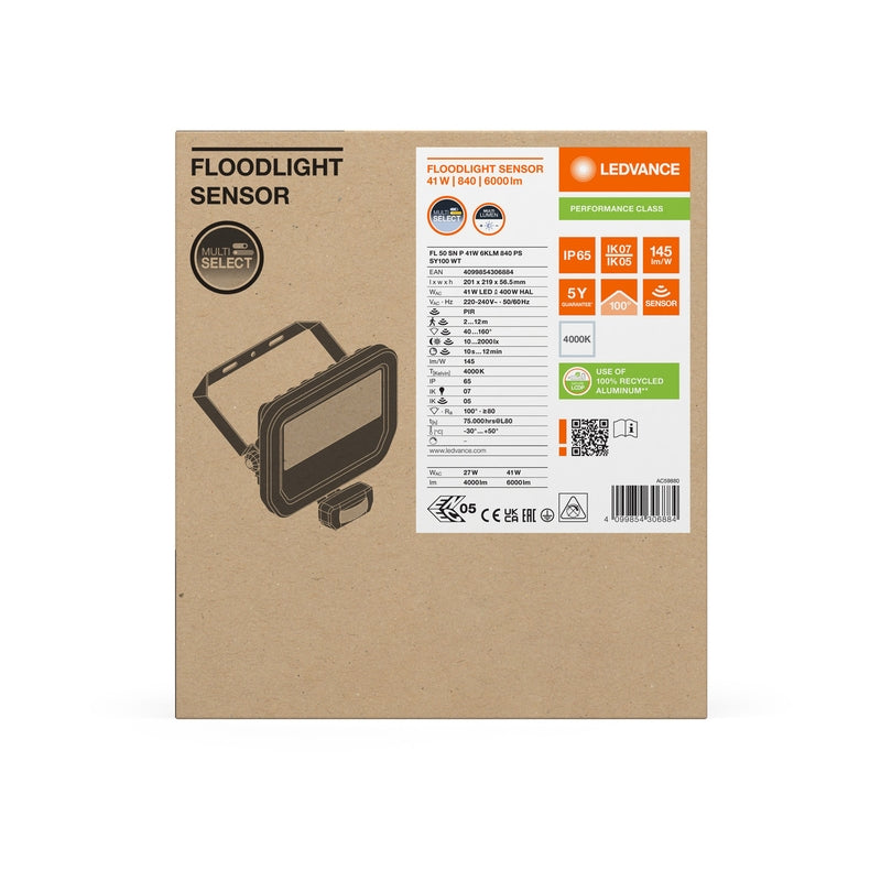 LED прожектор FL 50 SN P 41W 6000lm, 4000K Ra>80, PS, симетричен, 145lm/W, бял - LEDVANCE FLOODLIGHT SENSOR 50
