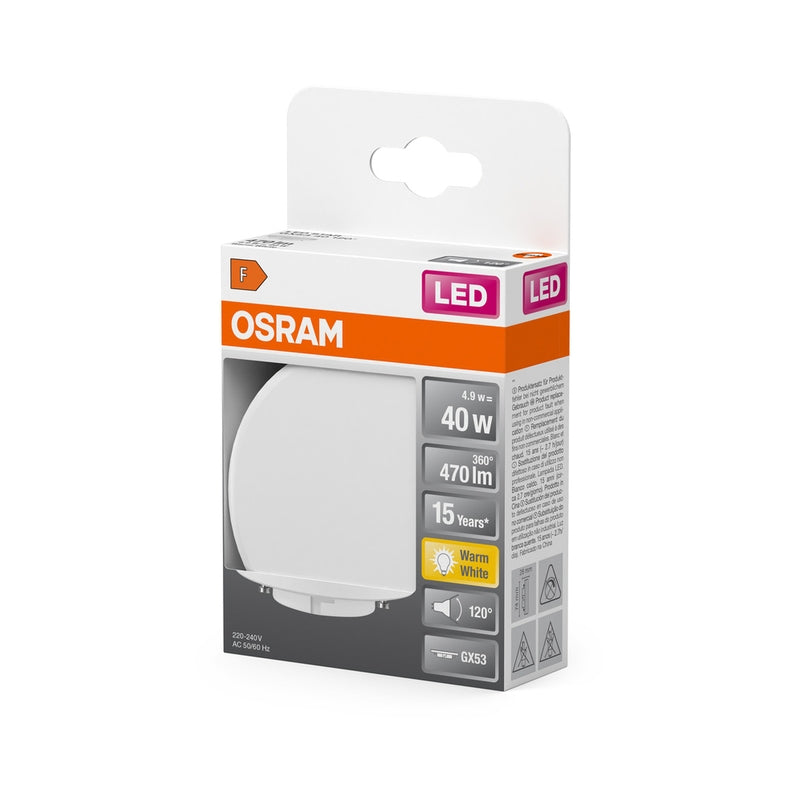 LED лампа, star GX53 40 4,9W 470lm 2700K Ra>80 120°, 220V, опал, недим. - OSRAM LED STAR GX53