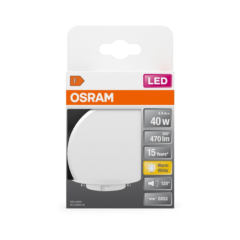 LED лампа, star GX53 40 4,9W 470lm 2700K Ra>80 120°, 220V, опал, недим. - OSRAM LED STAR GX53