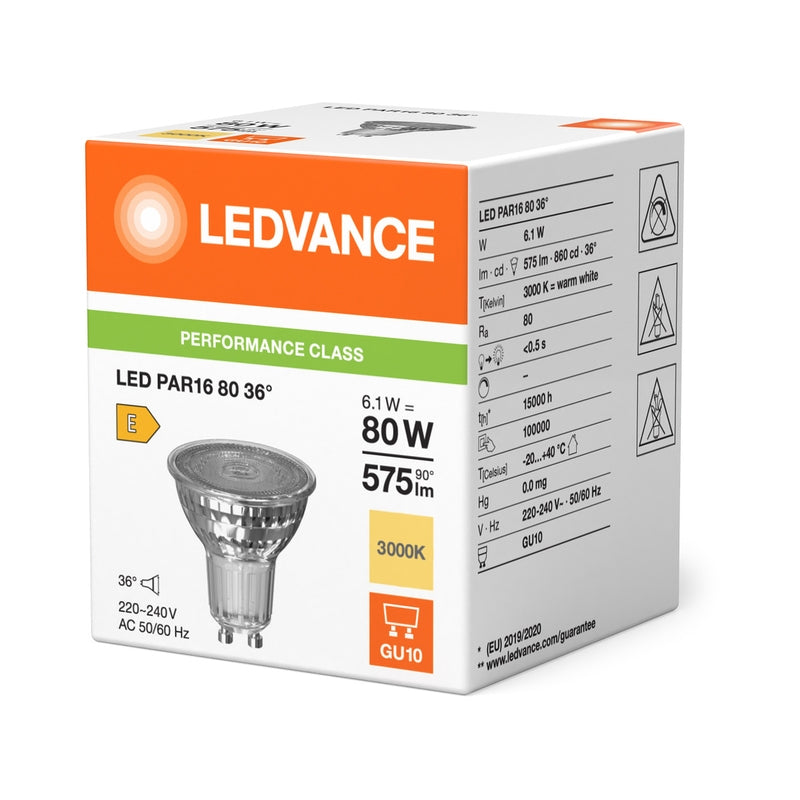LED лампа PAR168036 6.1W 3000К Ra>80 GU10 P - LEDVANCE LED PAR16 P
