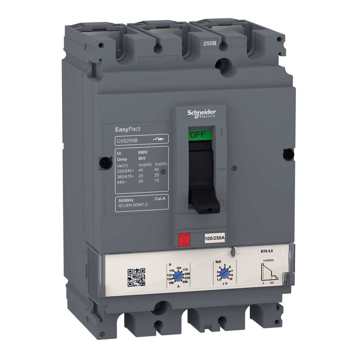Прекъсвач EasyPact CVS160B, 25 kA, 415 VAC, ETS 2.2, 160A, 3P 3d...