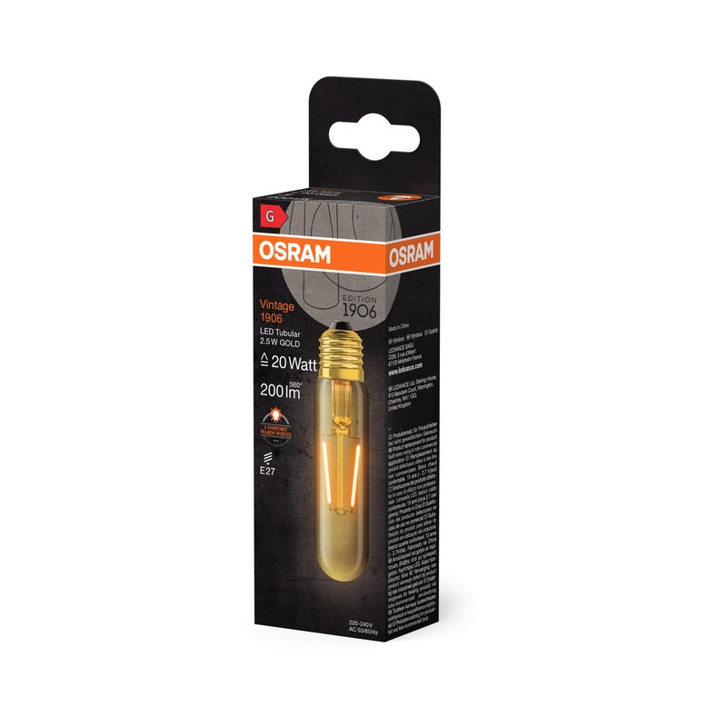 LED лампа Vintage 1906 Tubular 2,5W 2000К Rа>80, E27, златиста - OSRAM Vintage 1906® LED SPECIAL Shapes