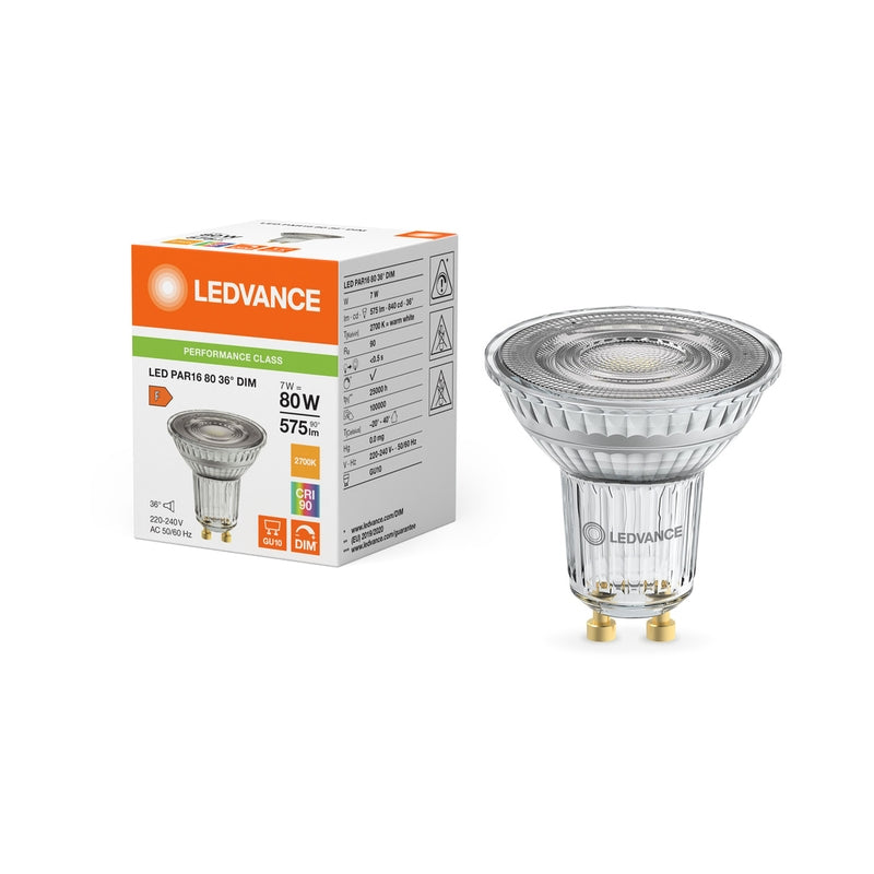 LED лампа, рефлекторна Тип PAR16 7W 575lm 2700K 220V GU10 Ra≥90 36°  димируем - LEDVANCE LED PAR16 DIM P