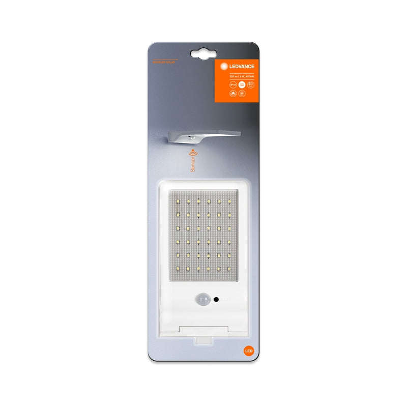 Декоративен соларен LED осветител за врата с PIR датчик, DoorLED Solar, 3W 3.3V 320lm 4000K, бял, 192x30x110mm - LEDVANCE DoorLED Solar