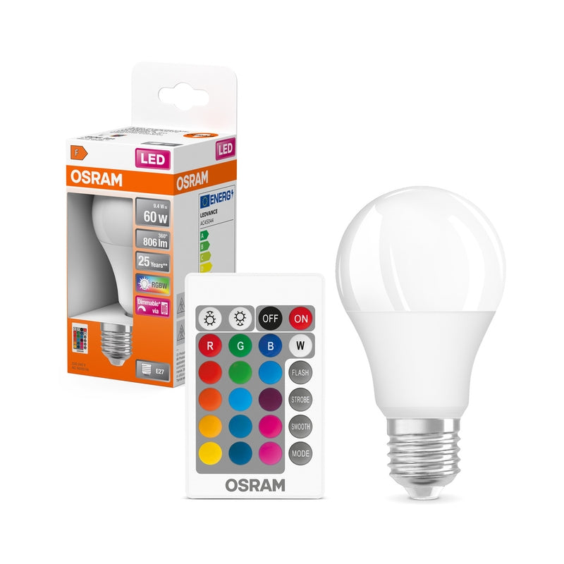 LED лампа тип LED SUPERSTAR+ CLASSIC A Frosted 60 димир. 9,4W 2700К Ra>80 E27 - OSRAM LED Retrofit RGBW lamps with remote control