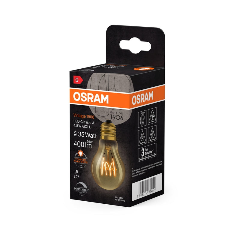 LED винтидж лампа 1906LCLAD 4,8W 2200K 230V SFILGD E27 FS1, димируема - OSRAM Vintage 1906 LED CLASSIC A,B,P SLIM FILAMENT DIMMABLE