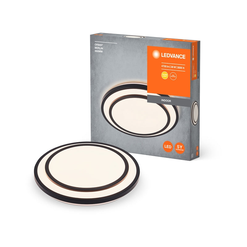 LED плафон ORBIS BERLIN 490MM 36W 2400lm Ra>80 3000К 120° IP20 Ø492x80mm ON/OFF, черен - LEDVANCE ORBIS BERLIN