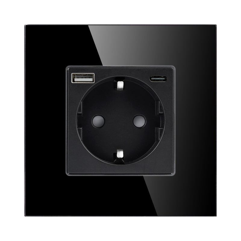 Контакт ШУКО 2P+E 16A + USB тип A+C 3A 15W скрит монтаж Черен - ORN...