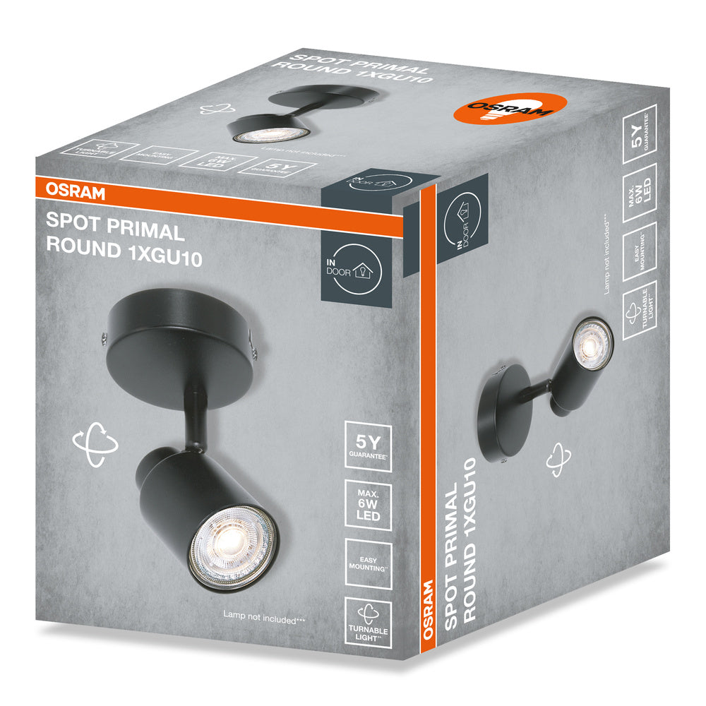 Декоративен спот прожектор PRIMAL 1XGU10 кръгъл, черен - OSRAM