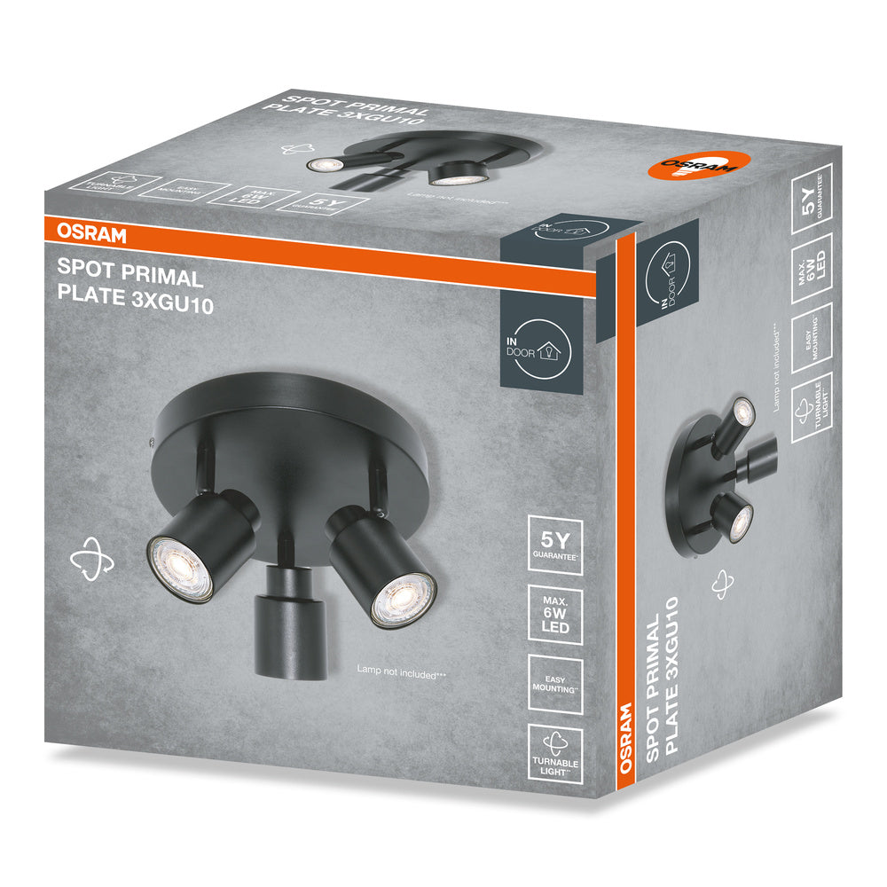 Декоративен спот прожектор PRIMAL PL 3XGU10, черен - OSRAM