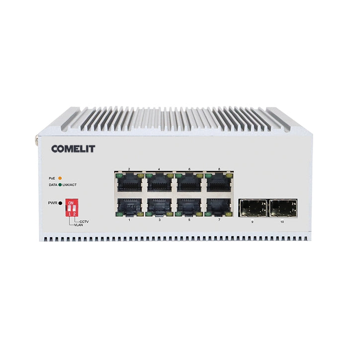 PoE мрежов суич, 8 порта + 2 SFP, гигабитов, DIN монтаж - Comelit I...