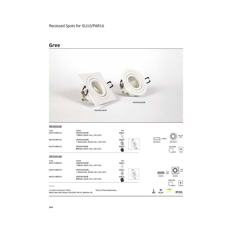 VK/03015G/B Насочваем кръгъл спот, GU10/PAR16, Max12W (LED), IP20, ø9.15x2.8cm, черен - VK LED Cree