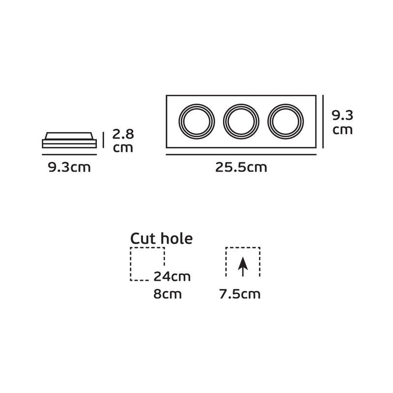 VK/03014G/3/B Квадратен насочваем спот, 3xGU10/PAR16, Max 3x12W (LED), IP20, 25.5x9.3x2.8cm, черен - VK LED Cree