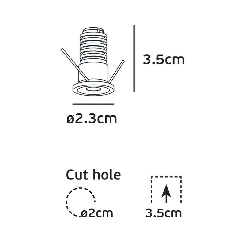 VK/04436/W/C Вграден LED спот за таван, 1W, 4000K, 65lm, 24°, CRI>90, IP20, ø2.3cm, бял - VK LED Smol
