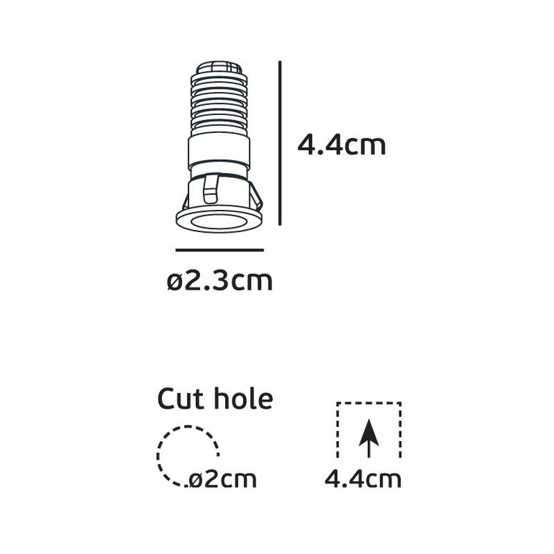 VK/04438/W/W Вграден LED спот за таван, 1W, 3000K, 65lm, 24°, CRI>90, IP20, ø2.3cm, бял - VK LED Smol