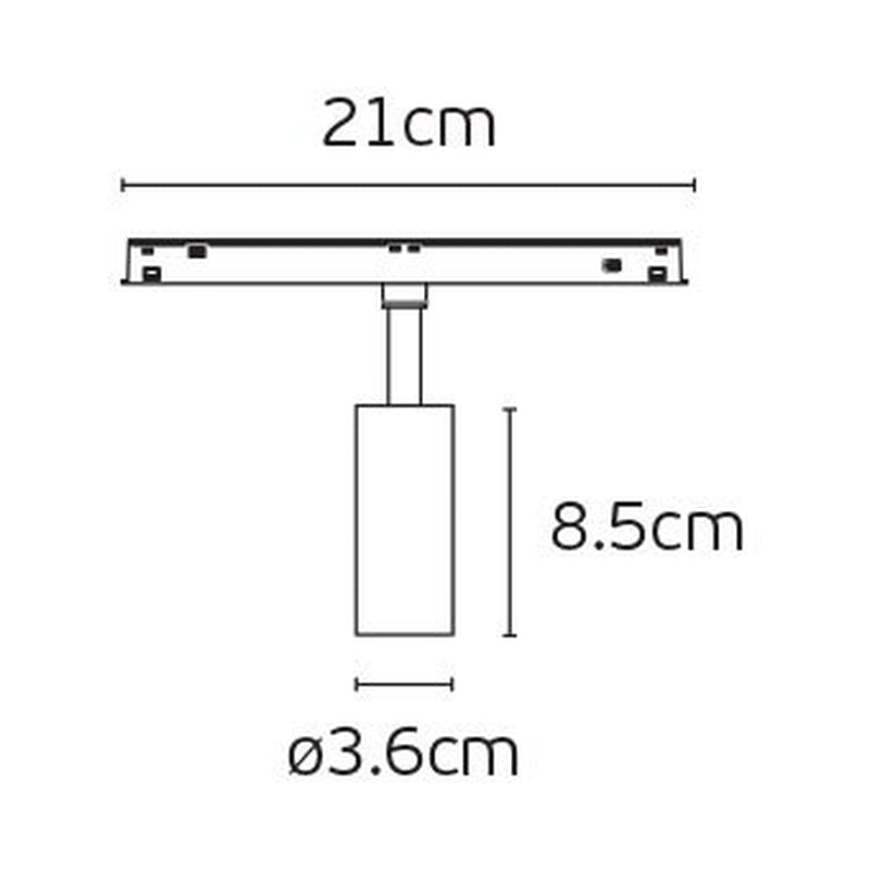 VK/04604/TR/DA/W-B/W EIVA, LED осветител за магнитна шина 48V, Тънка, DALI, 3000K, 711lm, 7W, CRI>90, IP20, ø3.6x8.5cm, бяло + черно - VK LED Eiva