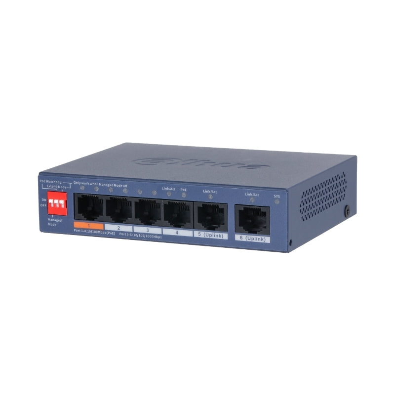 6 портов мрежов комутатор управляем с 4 PoE 2xUpLink - DAHUA CS4006...