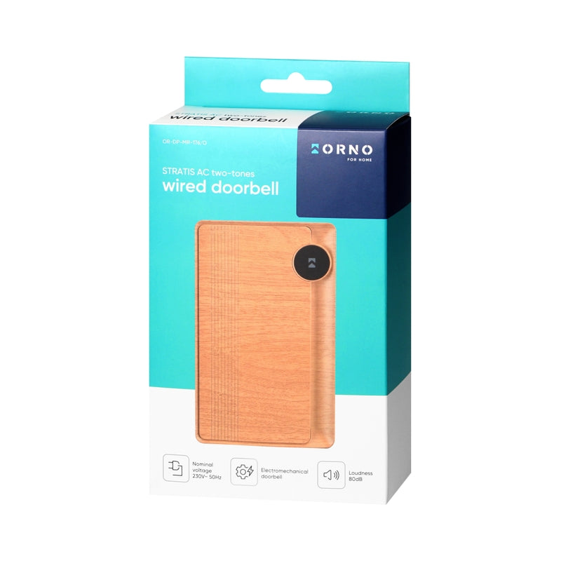Звънец STRATIS AC 230V 80dB Bim-Bam Дъб двутонен - ORNO STRATIS AC OR-DP-MR-176/O