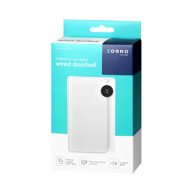 Звънец STRATIS AC 230V 80dB Bim-Bam Бял двутонен - ORNO STRATIS AC...