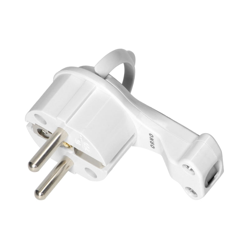 Щепсел Uni Schuko 16A 250V с ринг за кабел 90° Бял - ORNO OR-AE-132...