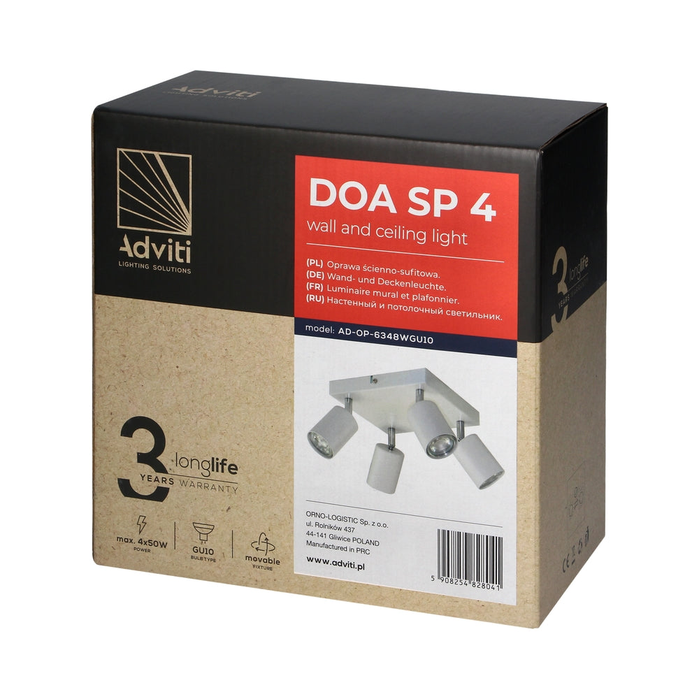 Осветител за таван и стена DOA SP 4, GU10, max. 4x50W, IP20, бял - Orno AD-OP-6348WGU10