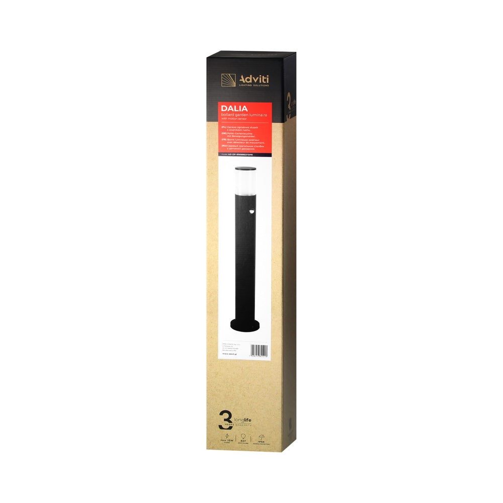 Градински осветител DALIA bollard E27, max 15W, с PIR, 80cm, IP54, черен - Orno AD-OP-6568BE27SMR