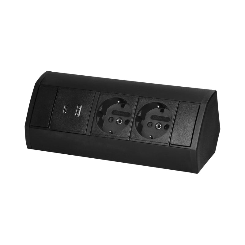 Разклонител за мебел ъглов 2x 2P+E Шуко 2x USB A+C 2.4А с кабел 0.6...