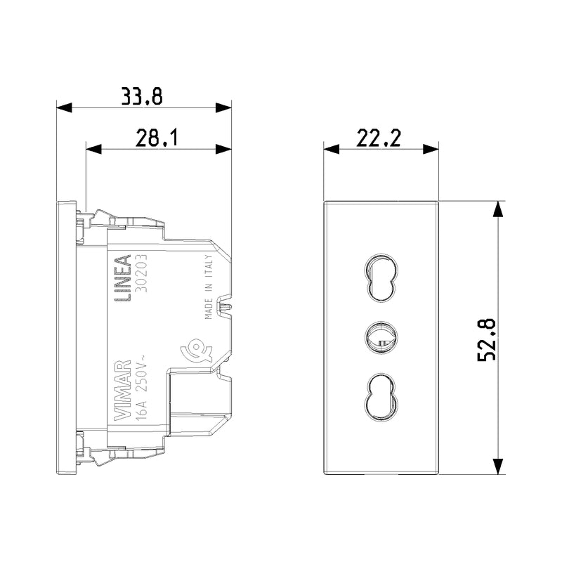 Контакт италиански стандарт P17/11 2P+E 16A 1M Canvas  - VIMAR LINEA 30203.C