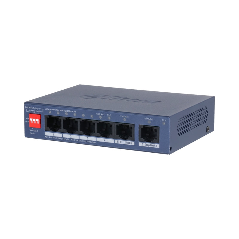 6 портов мрежов комутатор управляем с 4 PoE DAHUA 2xUpLink - DAHUA...
