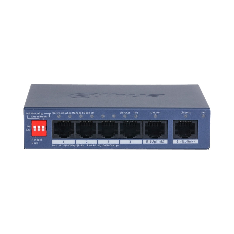 6 портов мрежов комутатор управляем с 4 PoE DAHUA 2xUpLink - DAHUA...