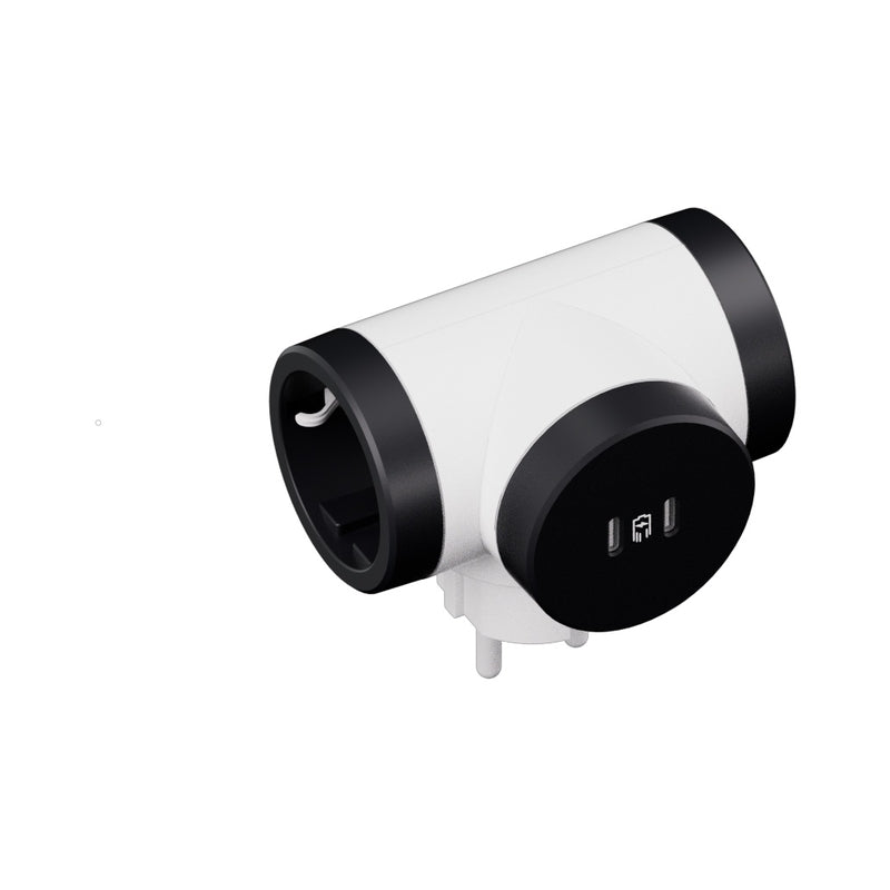 Адаптер 2x 2P+E Шуко Т-образен 2x USB тип C 20W Power Delivery върт...