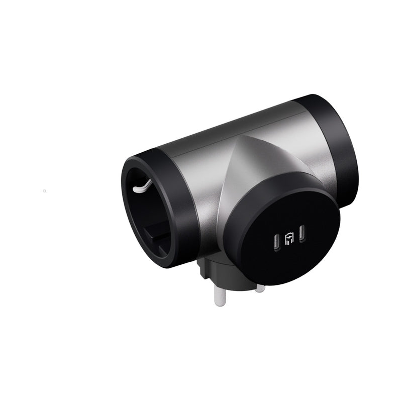 Адаптер 2x 2P+E Шуко Т-образен 2x USB тип C 20W Power Delivery върт...