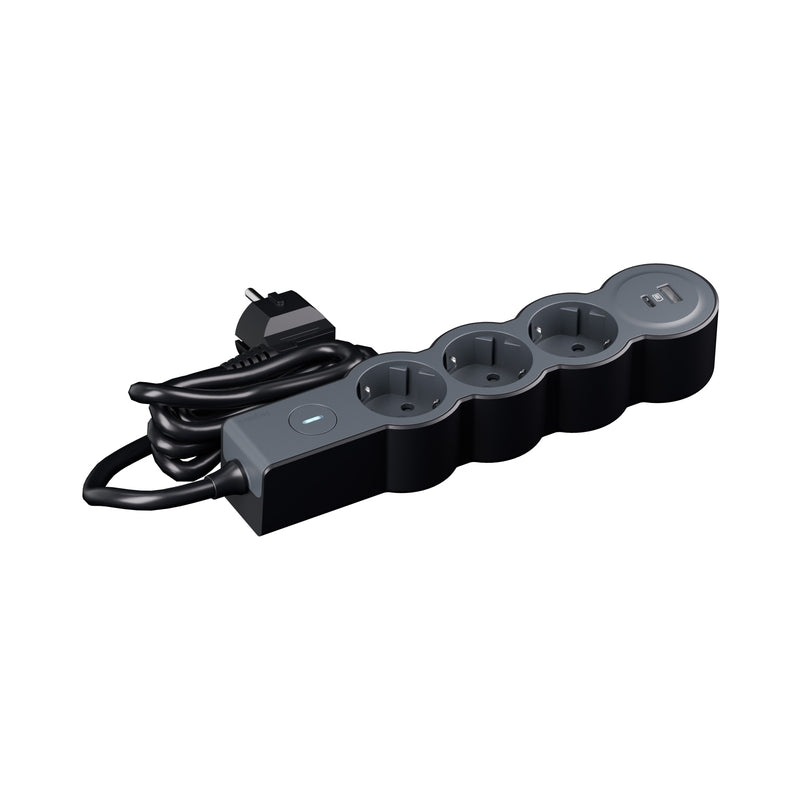 Разклонител 3x 2P+E Шуко с бутон ON/OFF и 2x USB A+C 15W с кабел 1...