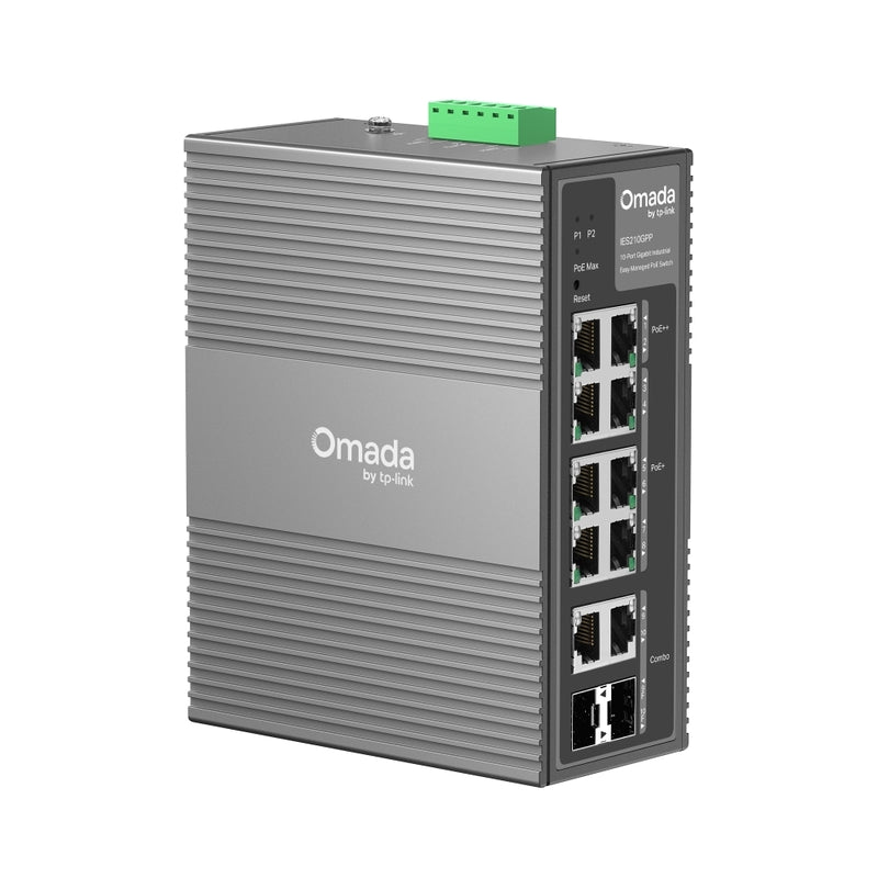 10-Port Gigabit Industrial Easy Managed Switch with 6-Port PoE+ and 2-Port PoE++ Omada by TP-Link IES210GPP