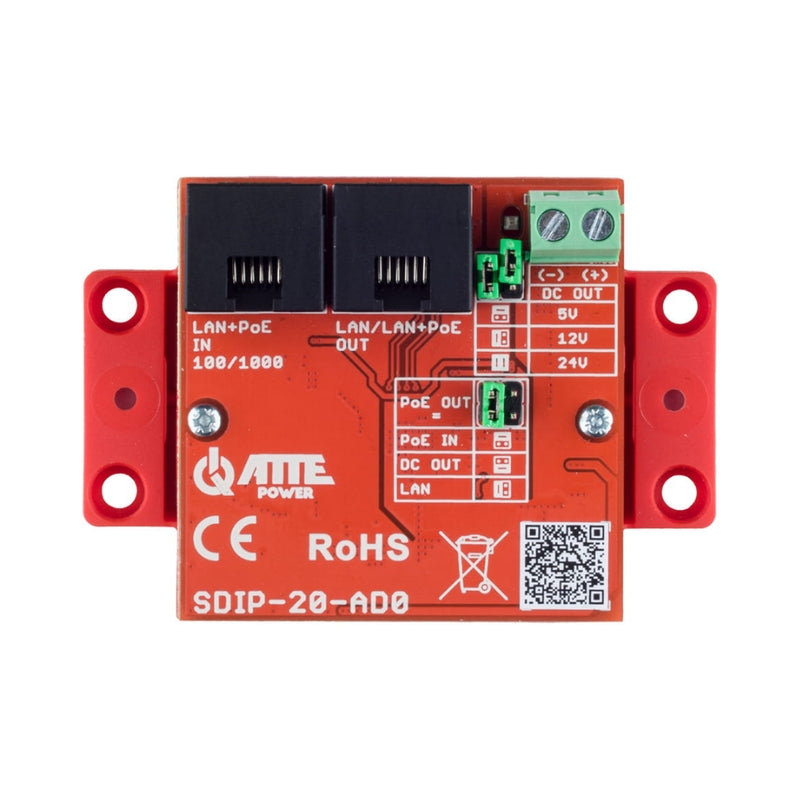 Gigabit PoE адаптер понижаващ напрежението на 5V/12V/24V - ATTE Power SDIP-20-AD0
